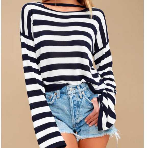 Lulu's Isadora Navy Blue and White Striped Sweater - Picture 1 of 4